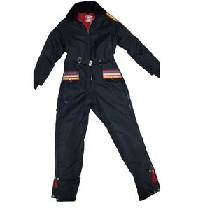 Vintage United Pioneer Ski Suit Women's 8 Retro Belted Striped Snowsuit
